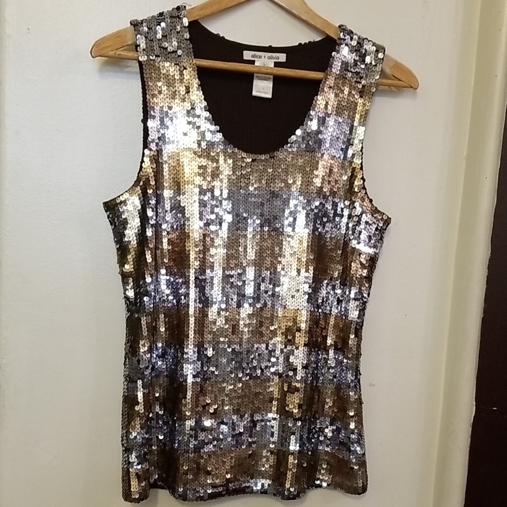 Alice + Olivia Gold and Silver Sequin Tank Top